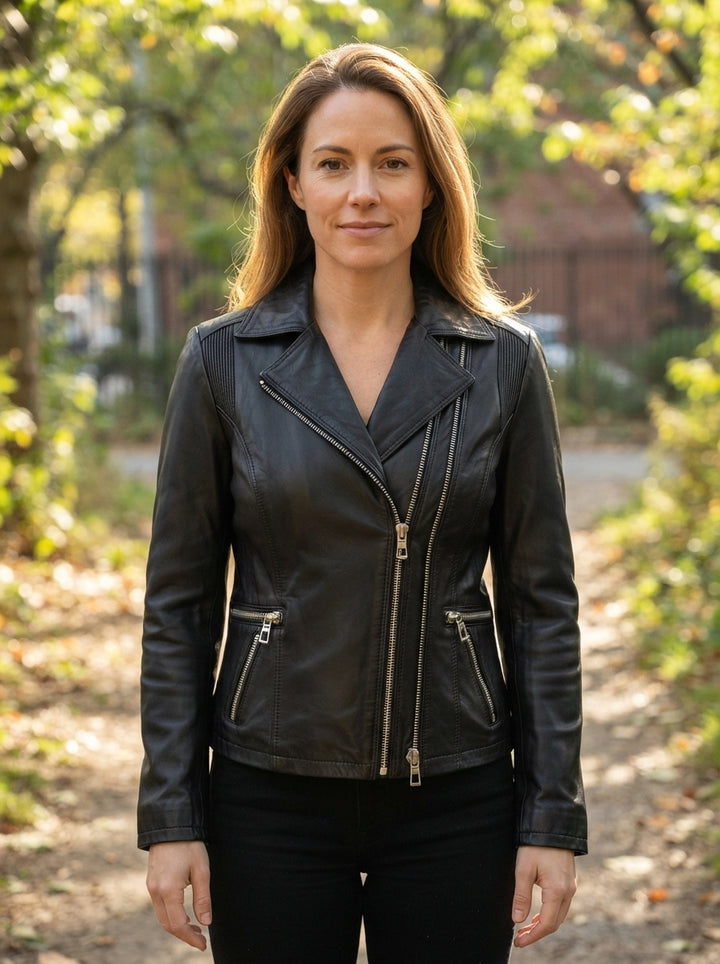 Philadelphia Black Racer Leather Jacket For Women