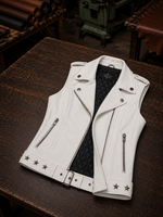White Snow Vest Leather Jacket For Women