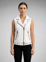 White Snow Vest Leather Jacket For Women