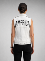 White Snow Vest Leather Jacket For Women