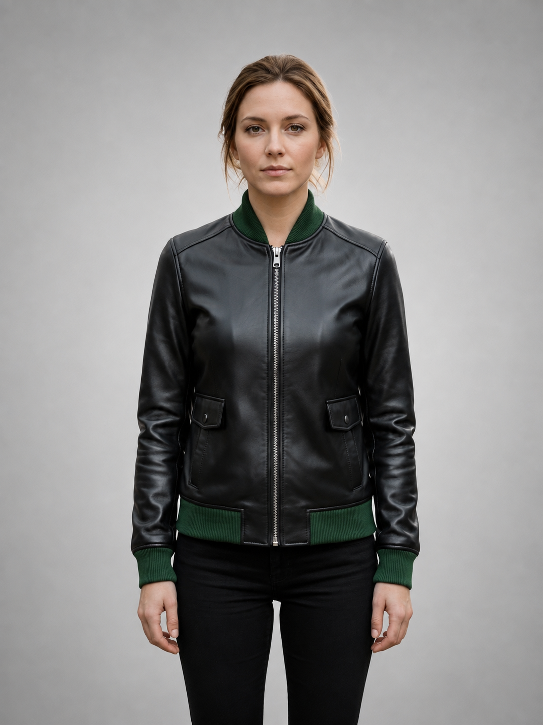 Stark Black Bomber Leather Jacket For Women