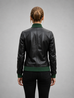 Stark Black Bomber Leather Jacket For Women