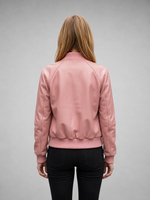 Pink Slim Fit Bomber Leather Jacket For Women