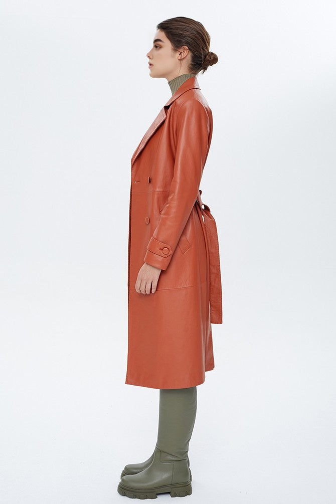 Elizabeth Camel Brown Leather Coat