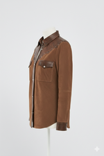 Premium Western-Style Brown Suede & Leather Shirt Jacket