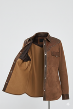 Premium Western-Style Brown Suede & Leather Shirt Jacket