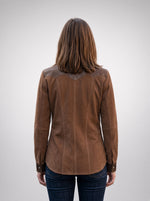 Premium Western-Style Brown Suede & Leather Shirt Jacket