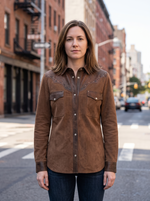 Premium Western-Style Brown Suede & Leather Shirt Jacket