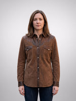 Premium Western-Style Brown Suede & Leather Shirt Jacket