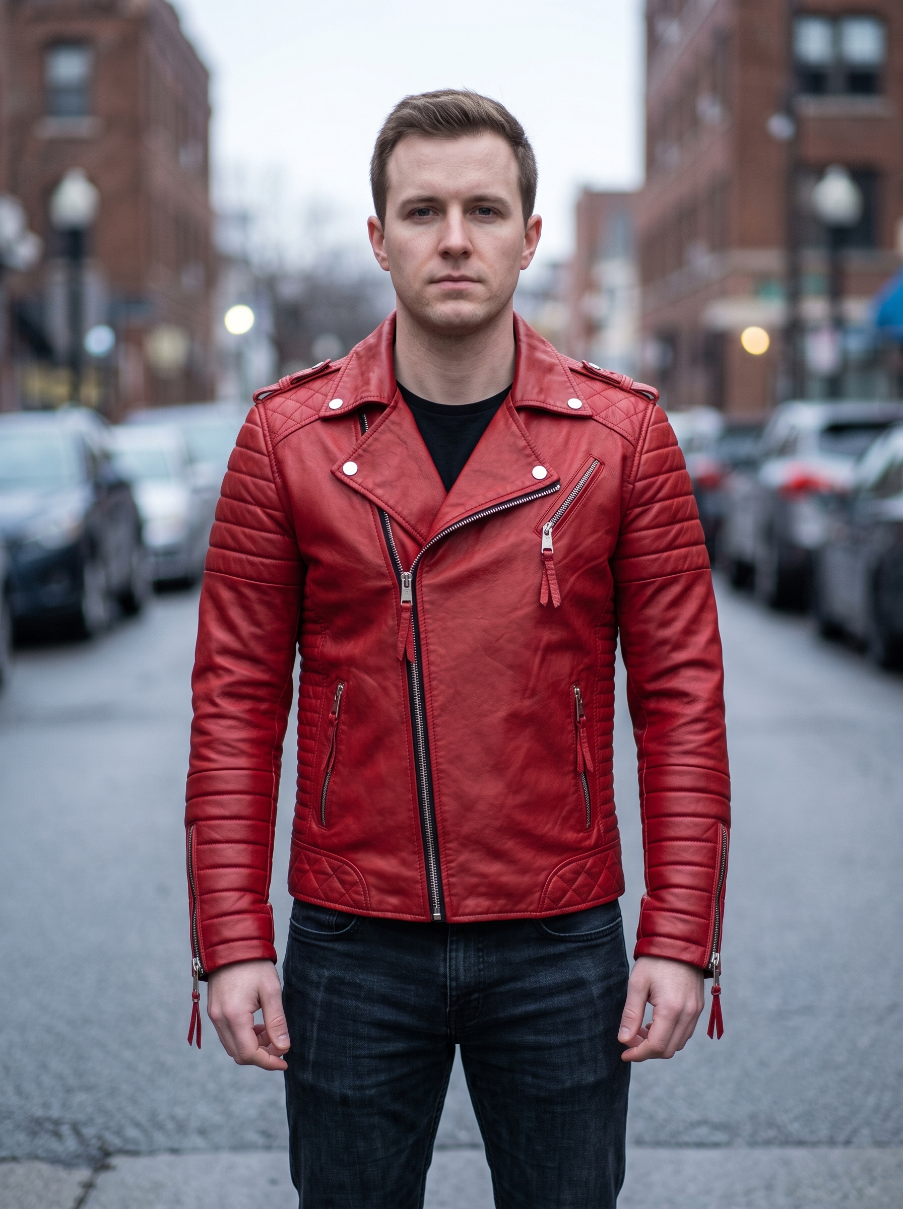 Prestige Biker Red Leather Jacket For Men