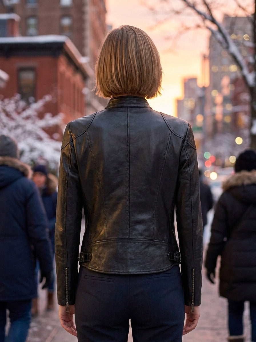 Prima Short Black Leather Jacket For Women