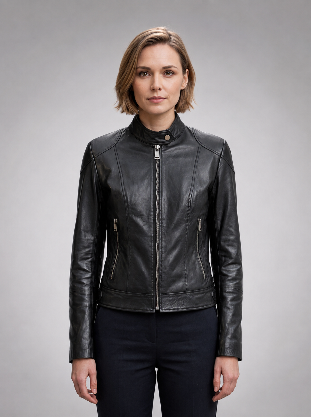Prima Short Black Leather Jacket For Women