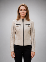 Priscilla Beige Leather Jacket for Women