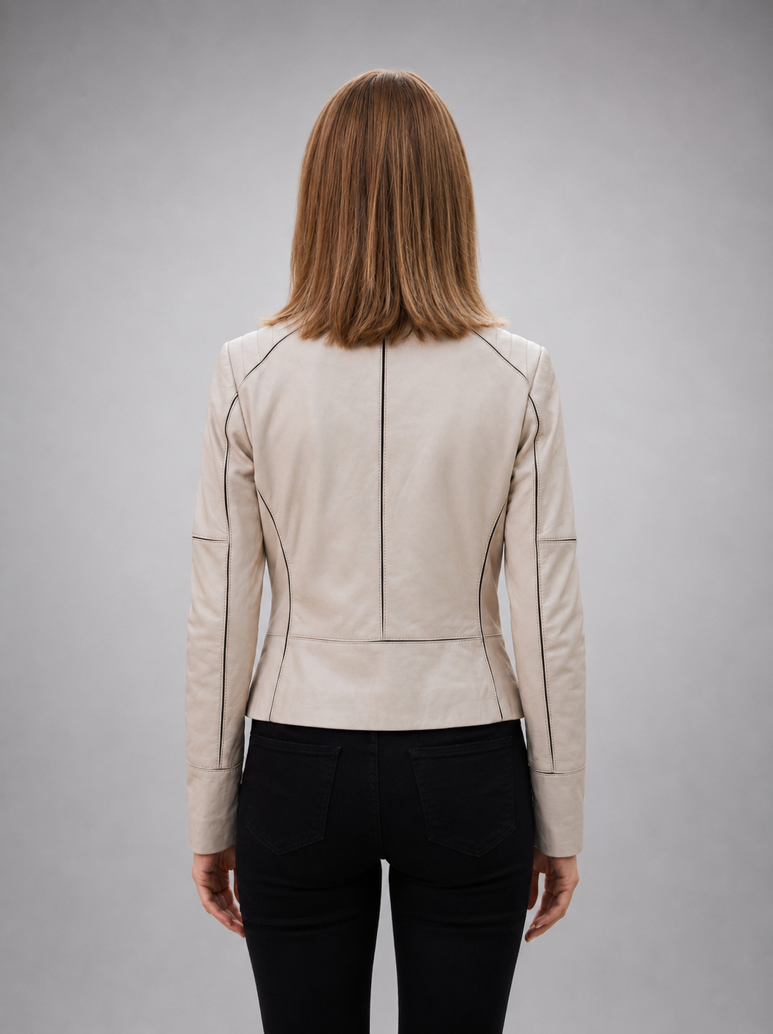 Priscilla Beige Leather Jacket for Women