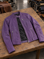Purple Stylish Motor Bike Leather Jacket For Women