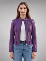 Purple Stylish Motor Bike Leather Jacket For Women