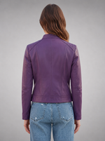 Purple Stylish Motor Bike Leather Jacket For Women