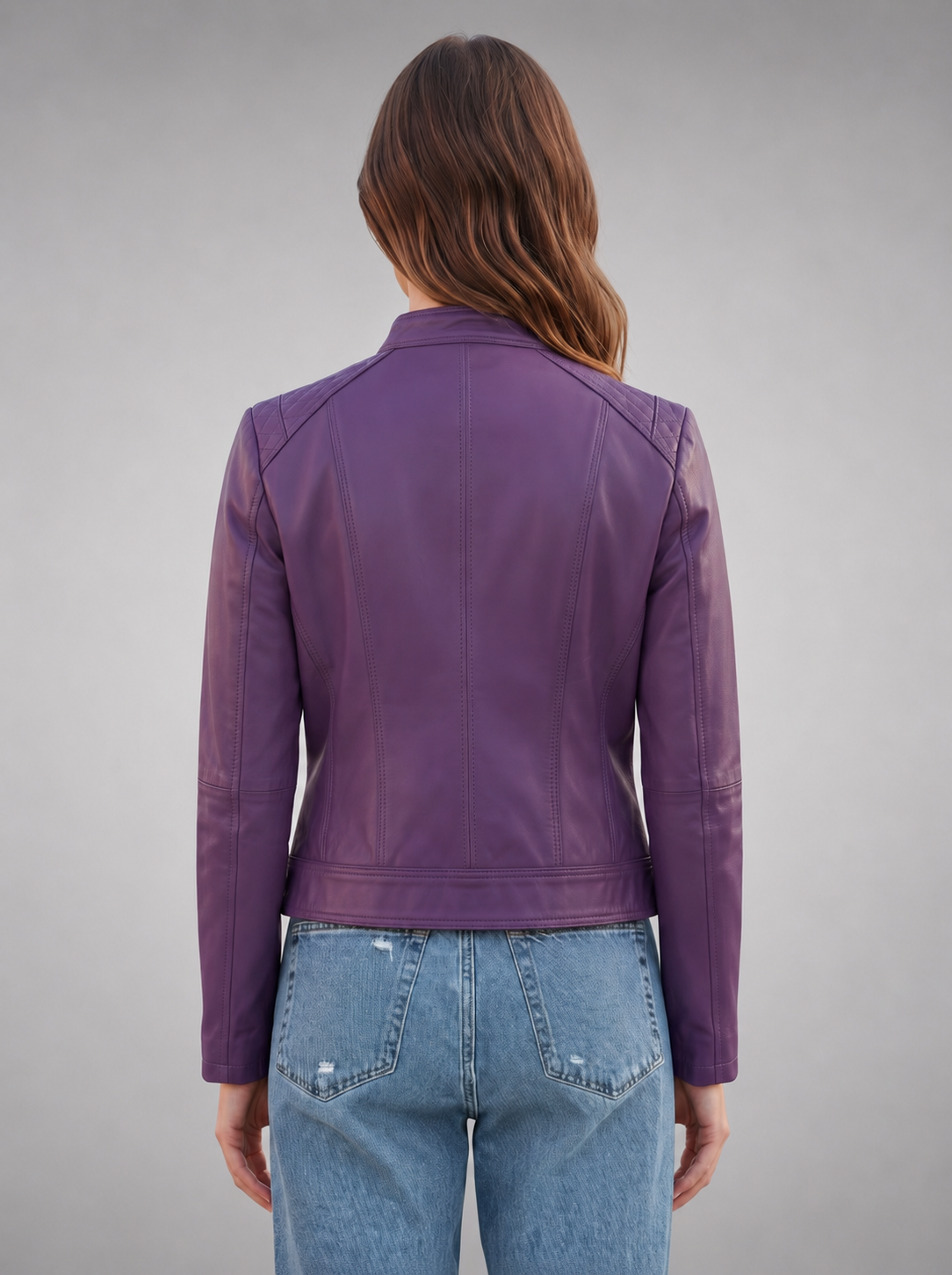 Purple Stylish Motor Bike Leather Jacket For Women