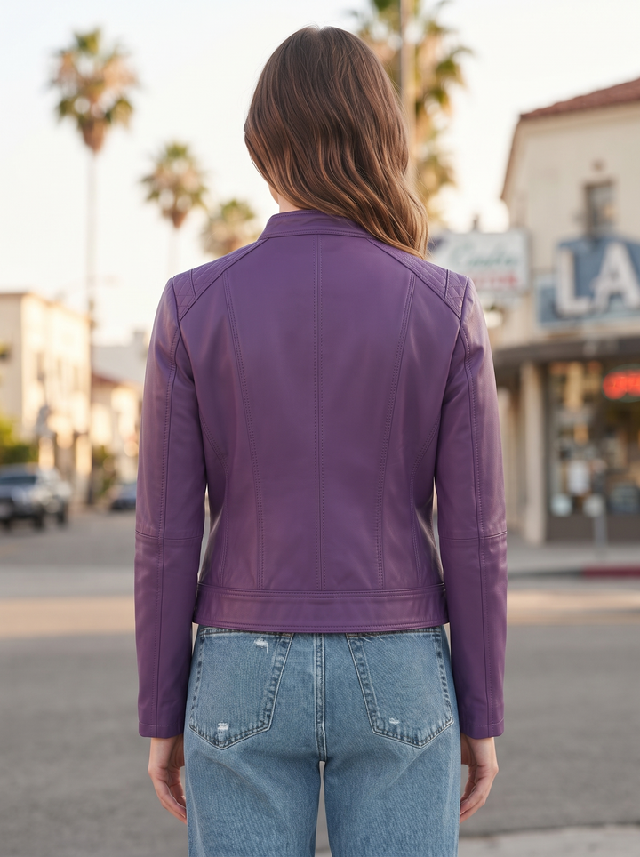 Purple Stylish Motor Bike Leather Jacket For Women
