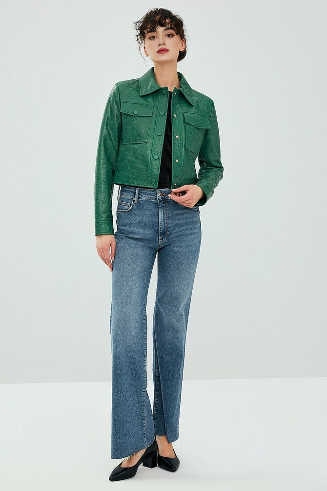 Green Tina Leather Jacket For Women's