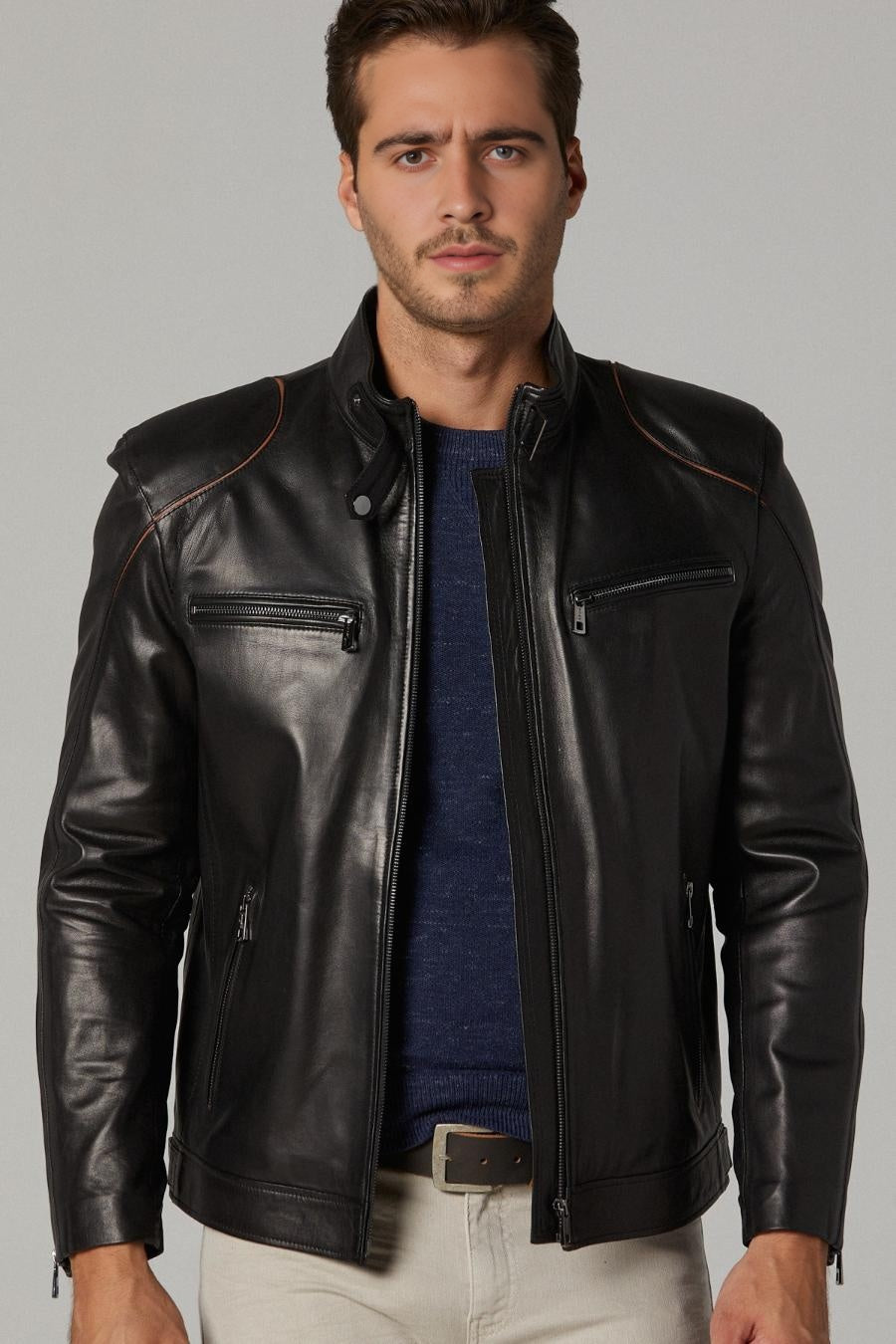 Luxe Moto Black Leather Jacket For Men