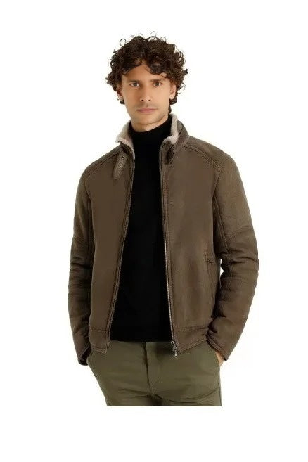 Emmanuel Brown Fur Shearling Leather Jacket For Men