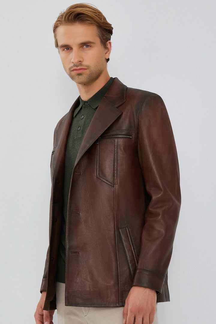 Barnard Slim Fit Brown Leather Jacket For Men – Distressed Jackets