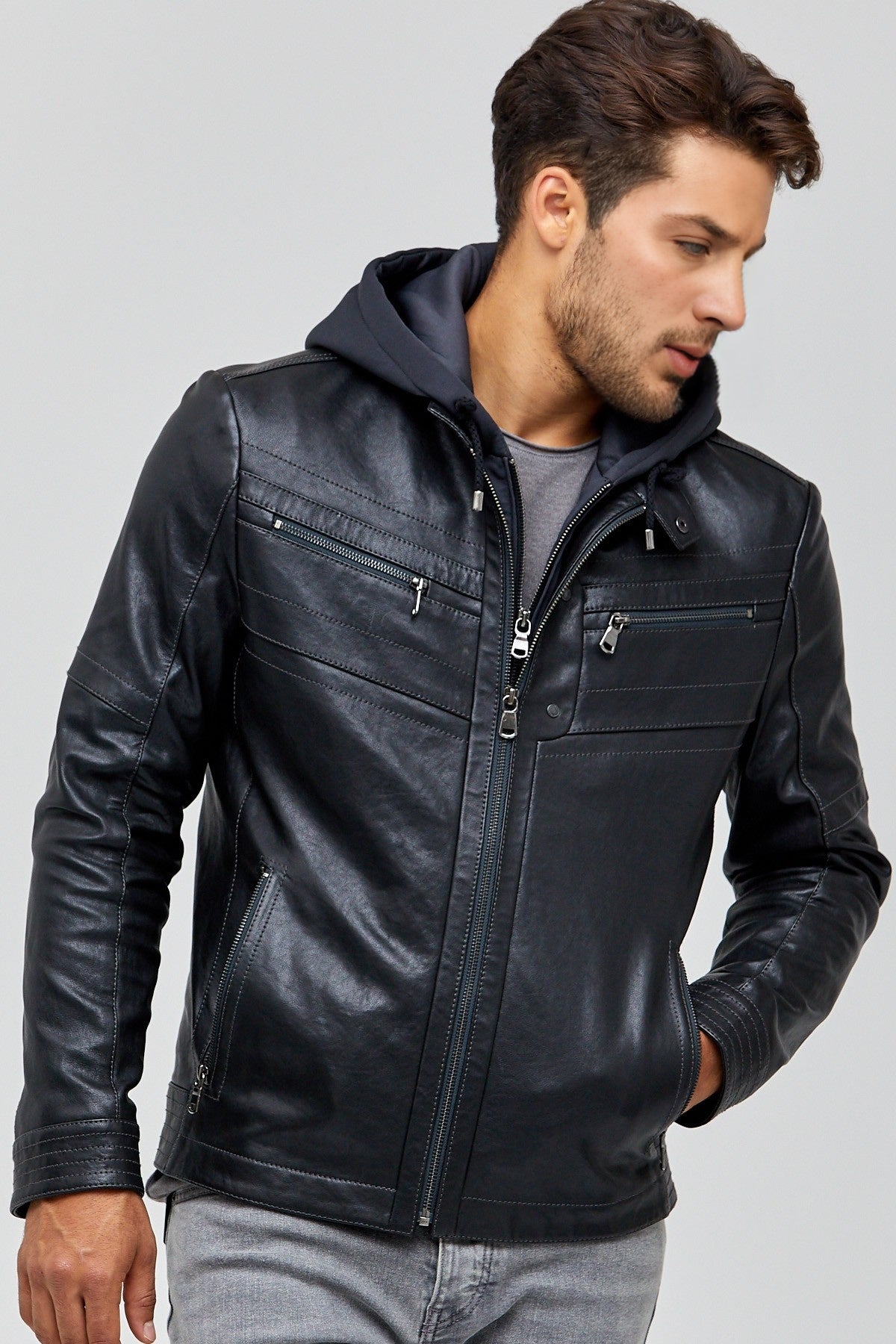 Detroit Distressed Men Black Leather Jacket