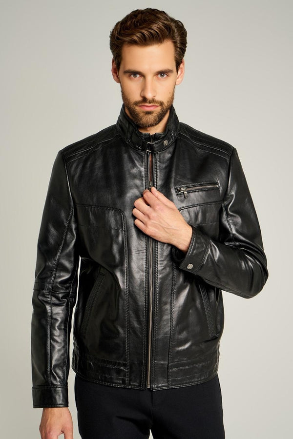 Sheeny Distressed Black Leather Jacket For Men