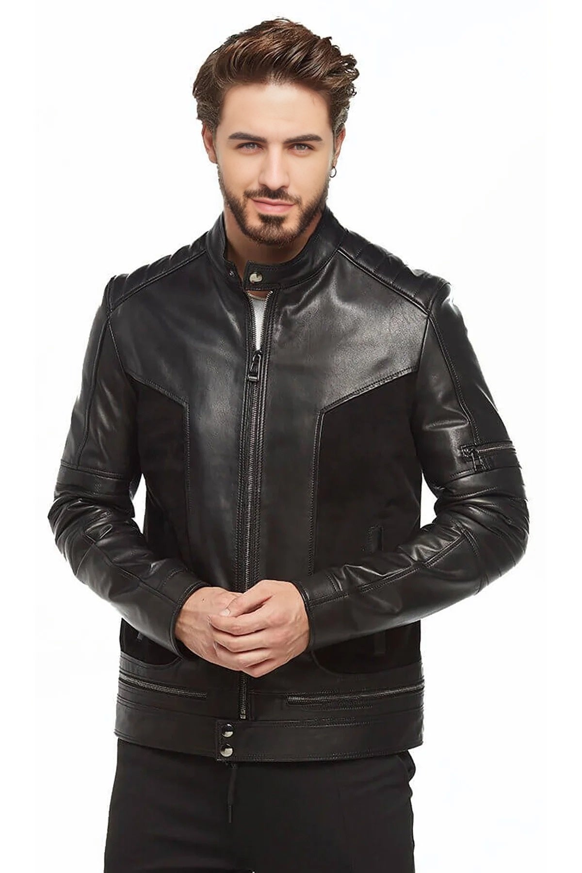 Chris Black Leather Drago Suede Jacket For Men