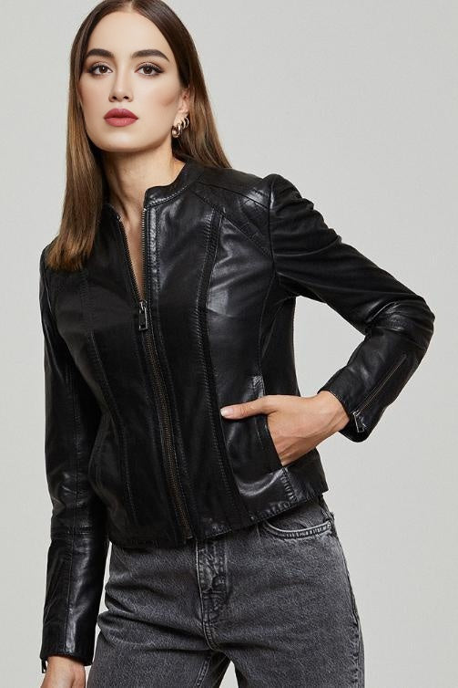 Amelia Black Leather Jacket For Women