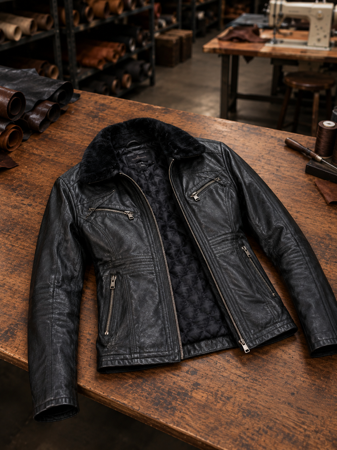 Rachel Black Fur Collar Women Leather Jacket