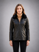 Rachel Black Fur Collar Women Leather Jacket