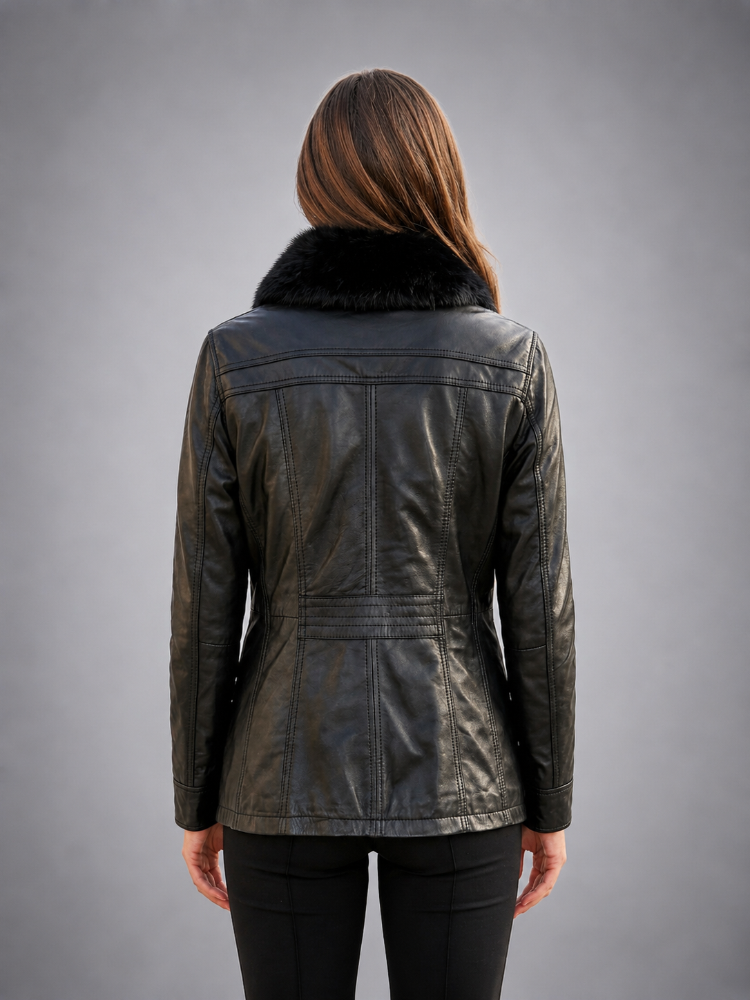 Rachel Black Fur Collar Women Leather Jacket