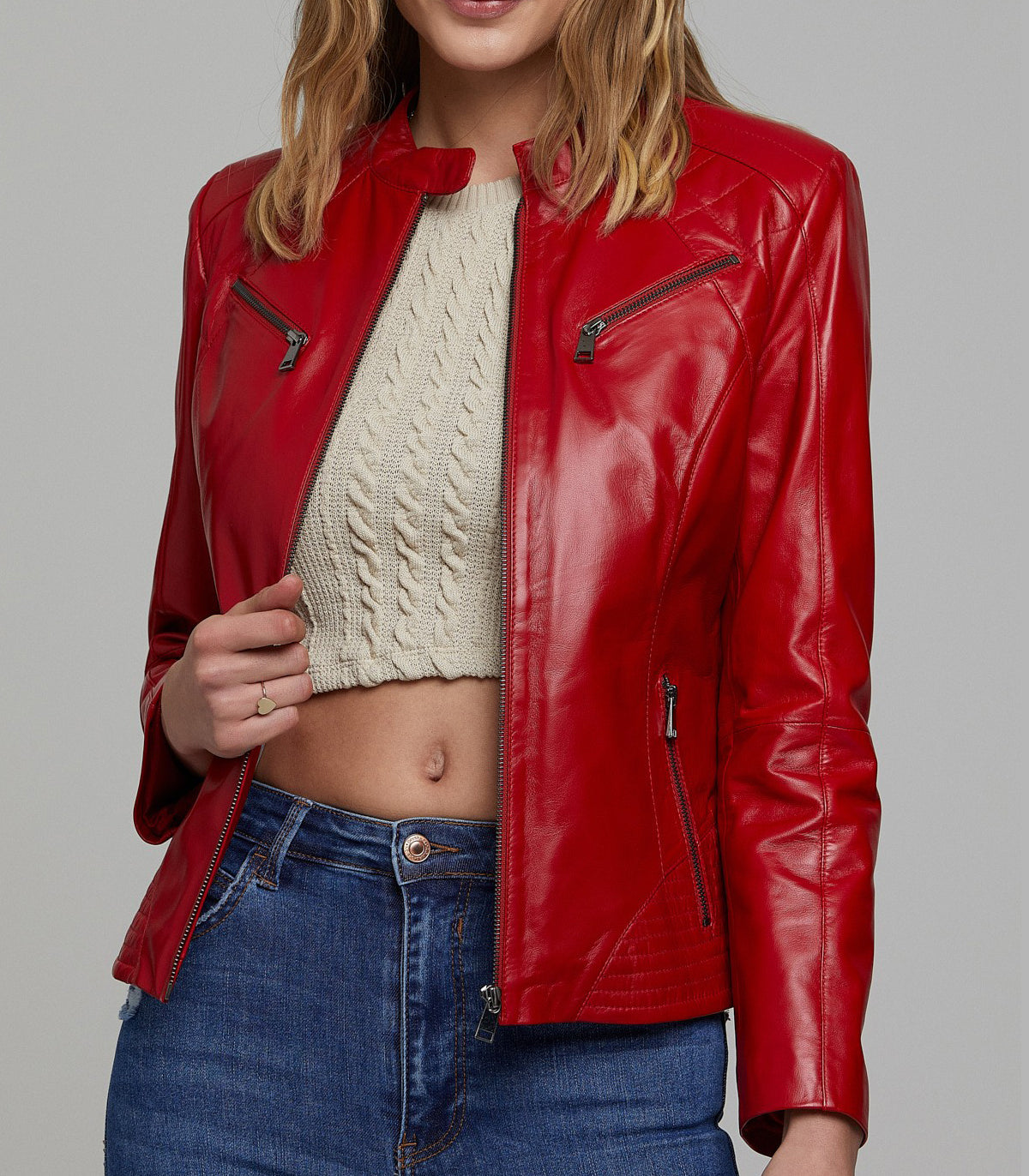 Lucky Red Motor bike Leather Jacket For Women
