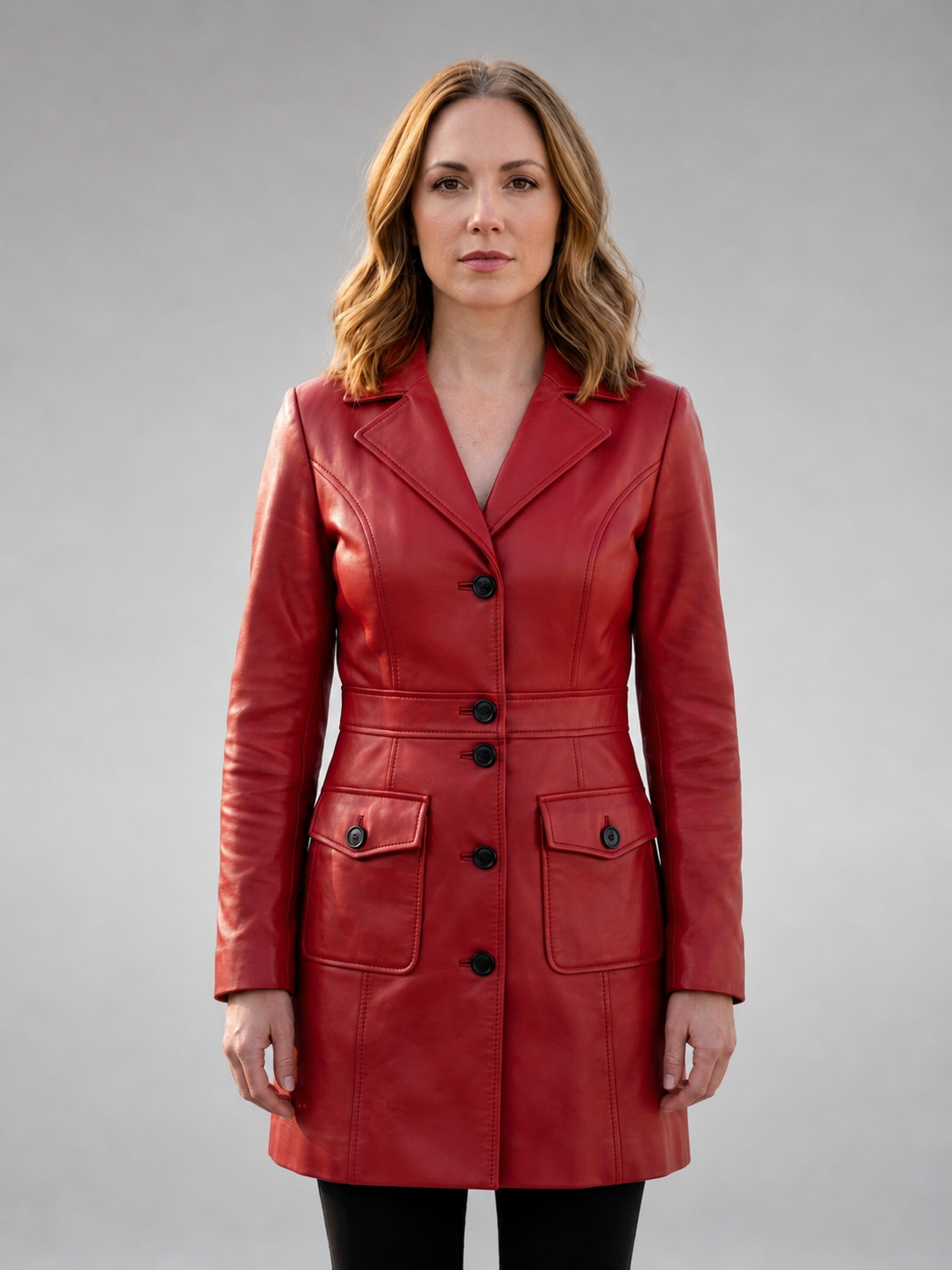 Red Sheepskin Leather Coat For Women