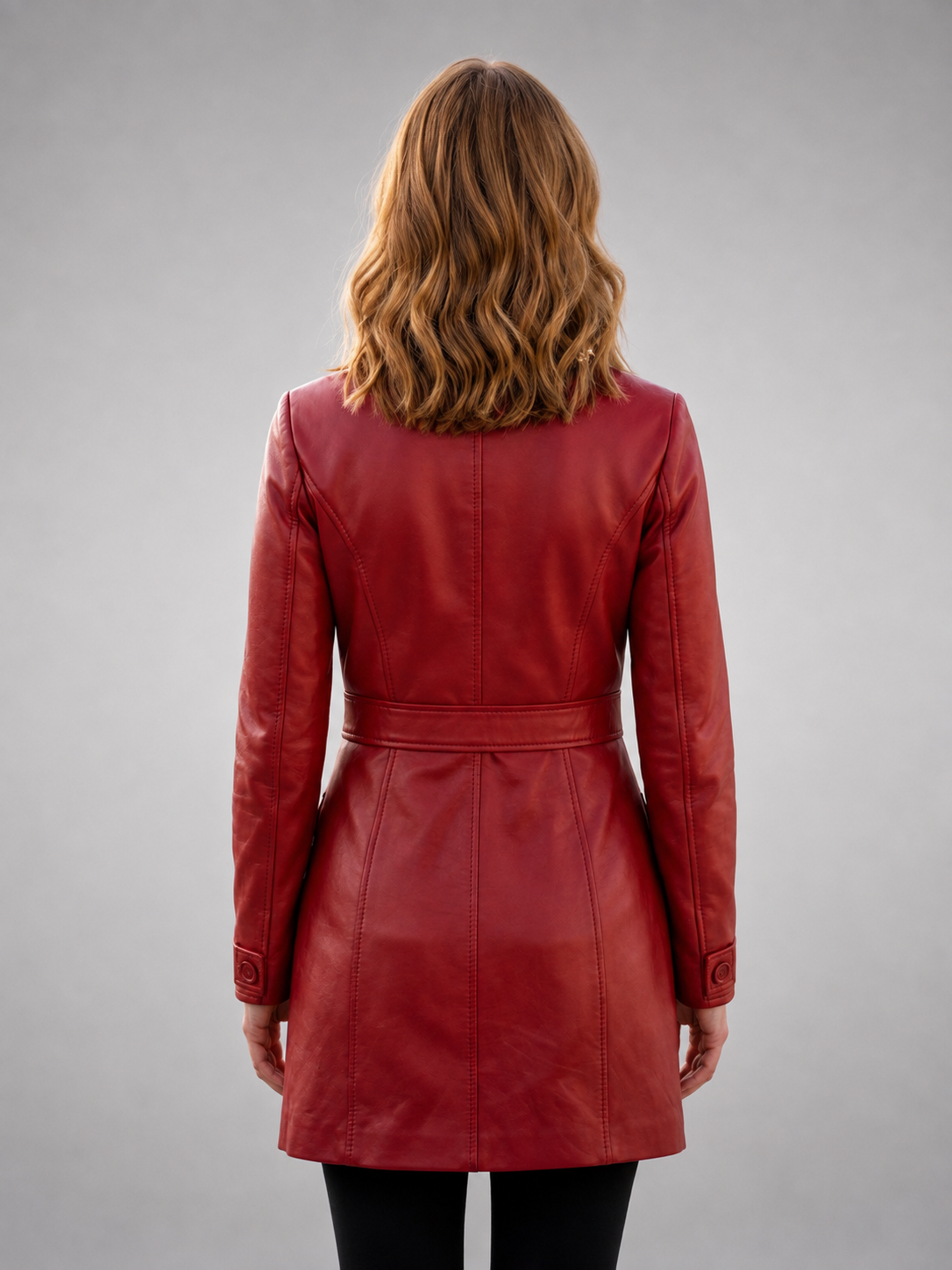Red Sheepskin Leather Coat For Women