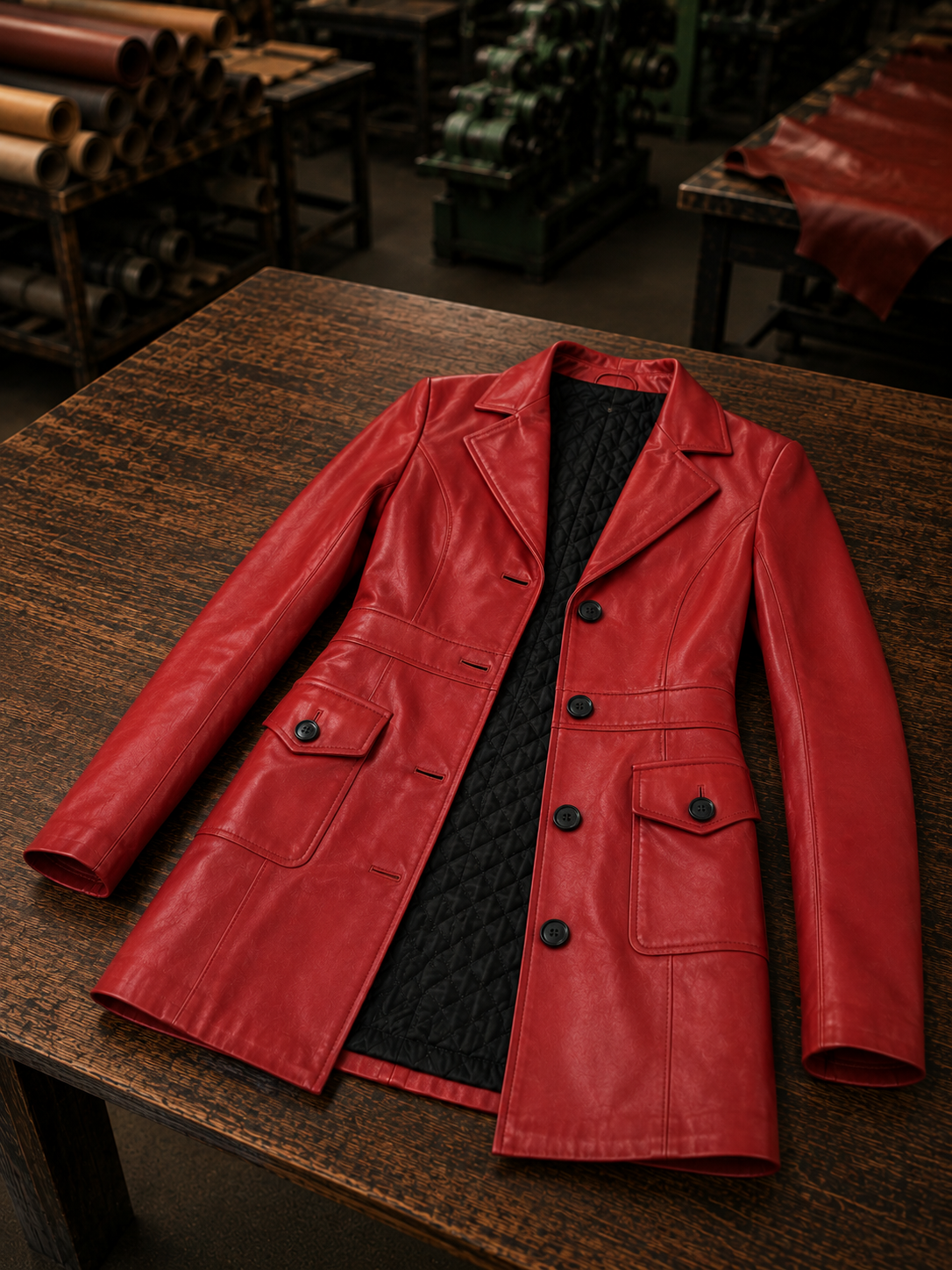 Red Sheepskin Leather Coat For Women