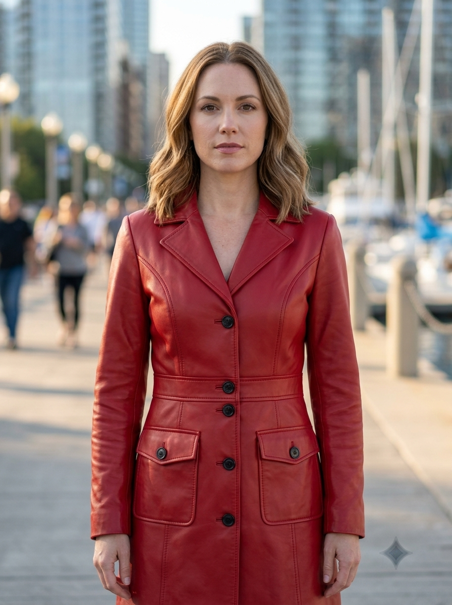 Red Sheepskin Leather Coat For Women