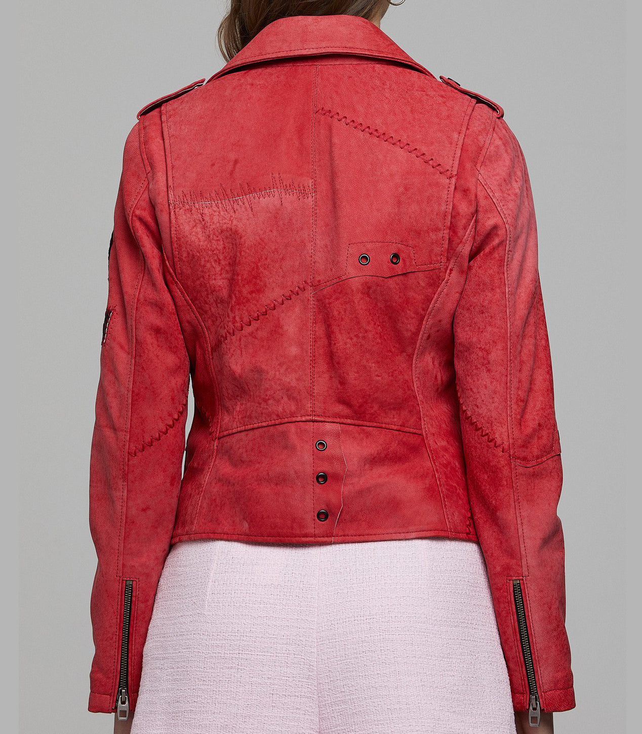 Hannah Red Distressed Leather Jacket For Women
