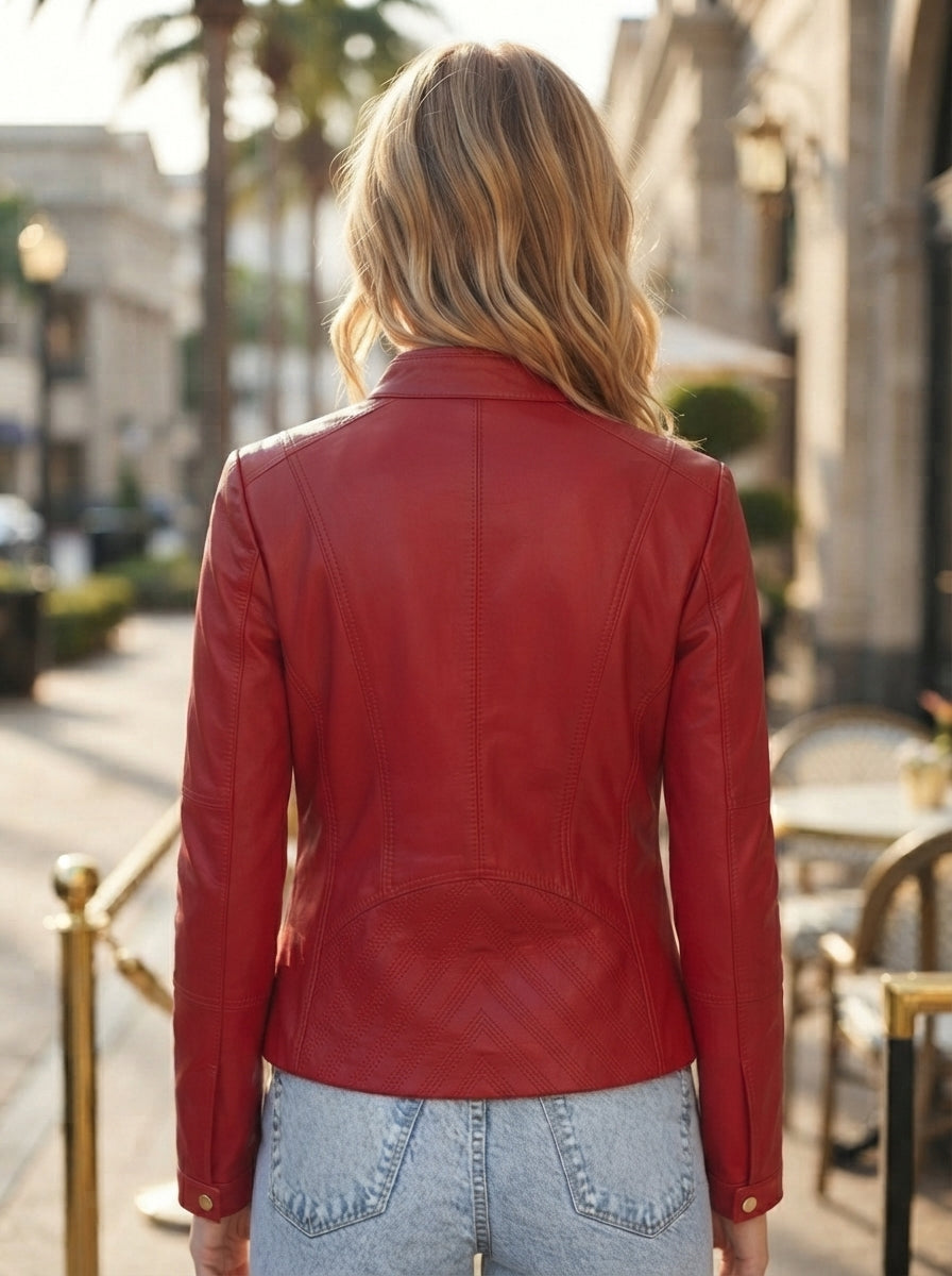 Red Donna stylish Women Leather jacket