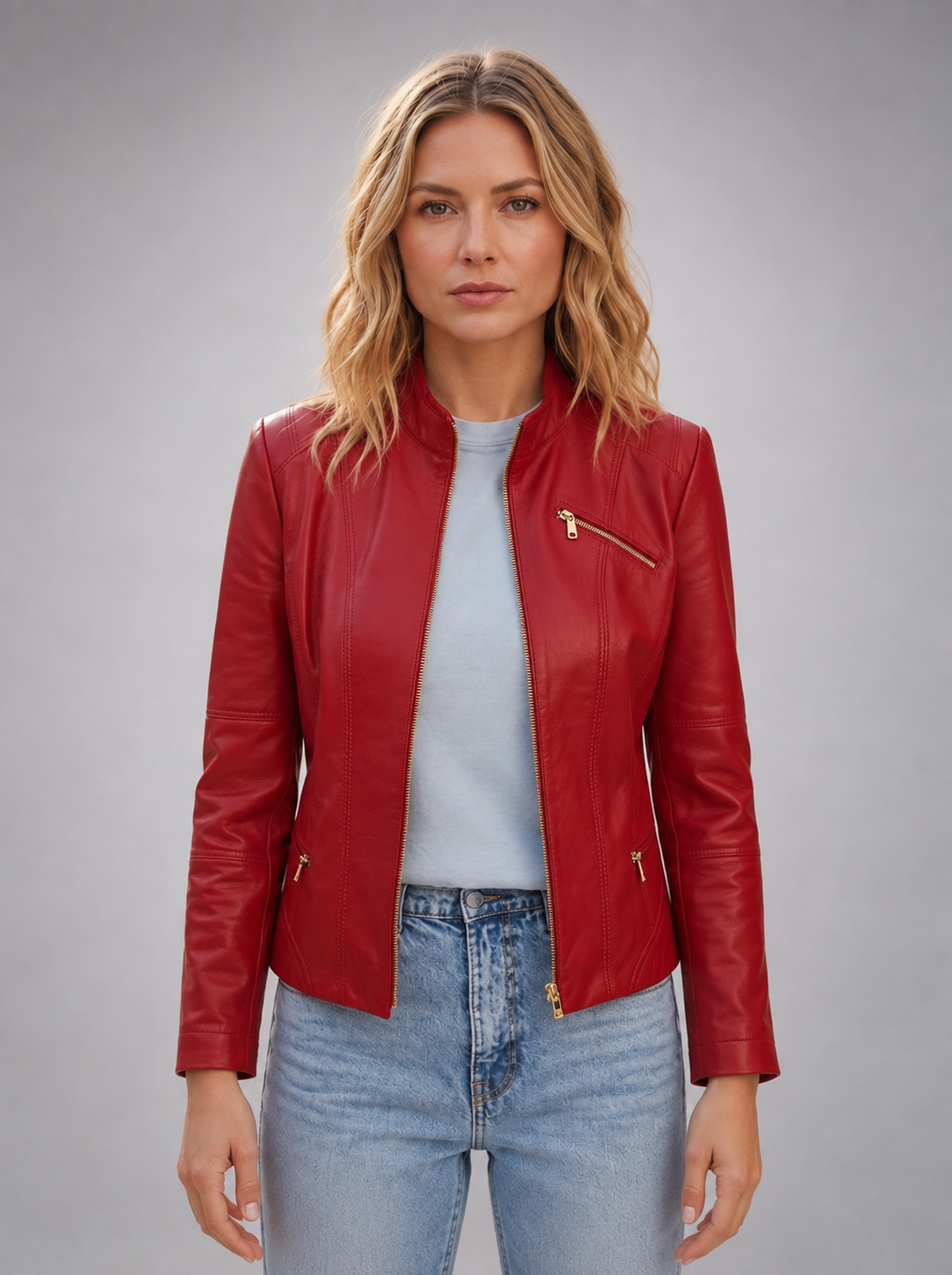 Red Donna stylish Women Leather jacket