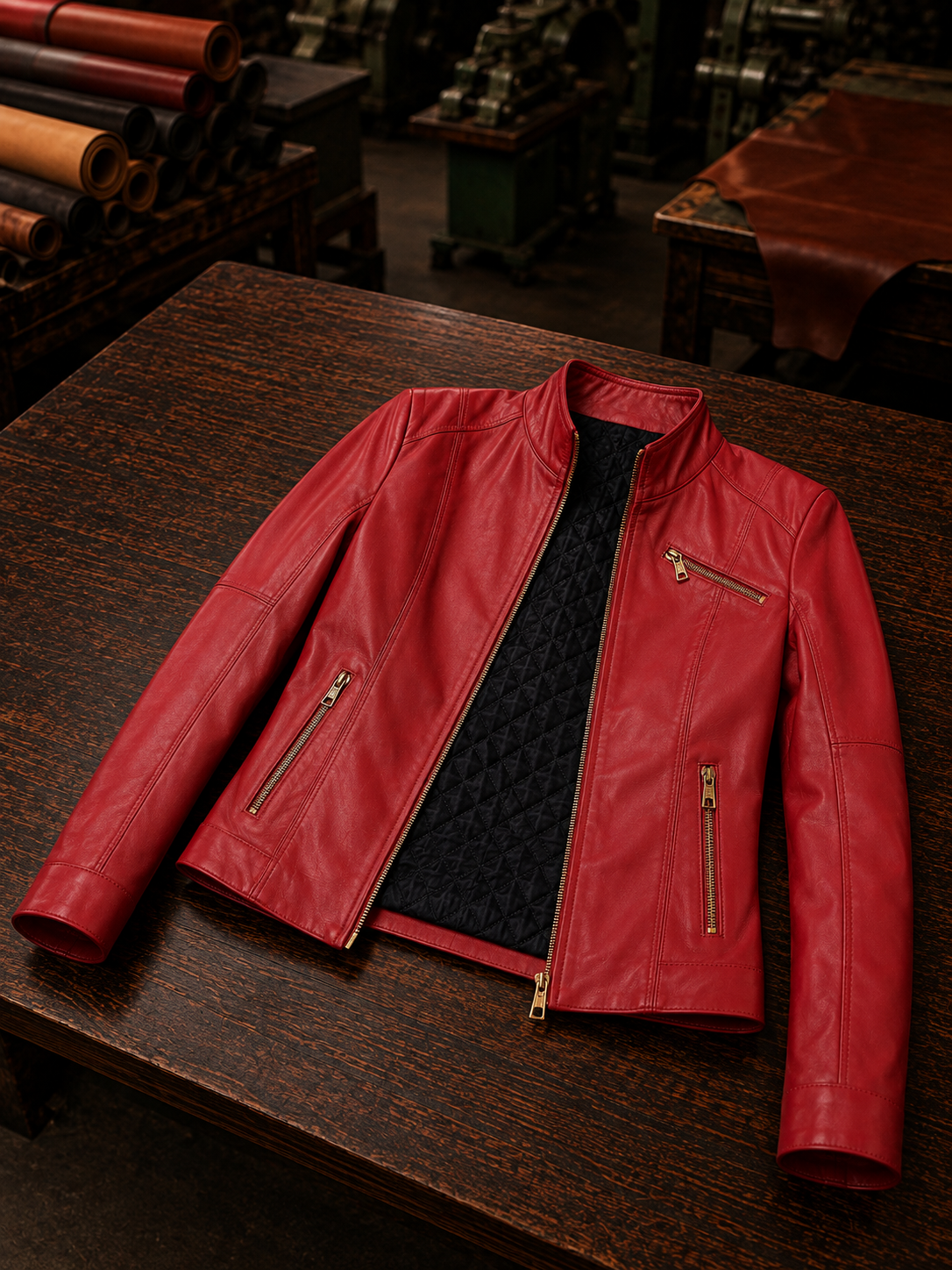 Red Donna stylish Women Leather jacket