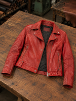 Red Gina Motor Bike Leather Jacket For Women