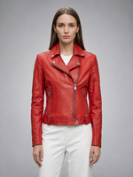 Red Gina Motor Bike Leather Jacket For Women