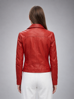 Red Gina Motor Bike Leather Jacket For Women