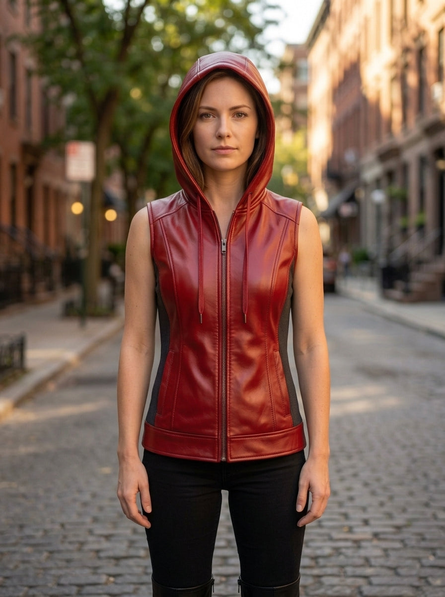 Red Unique Motor Biker Vest Leather For Women