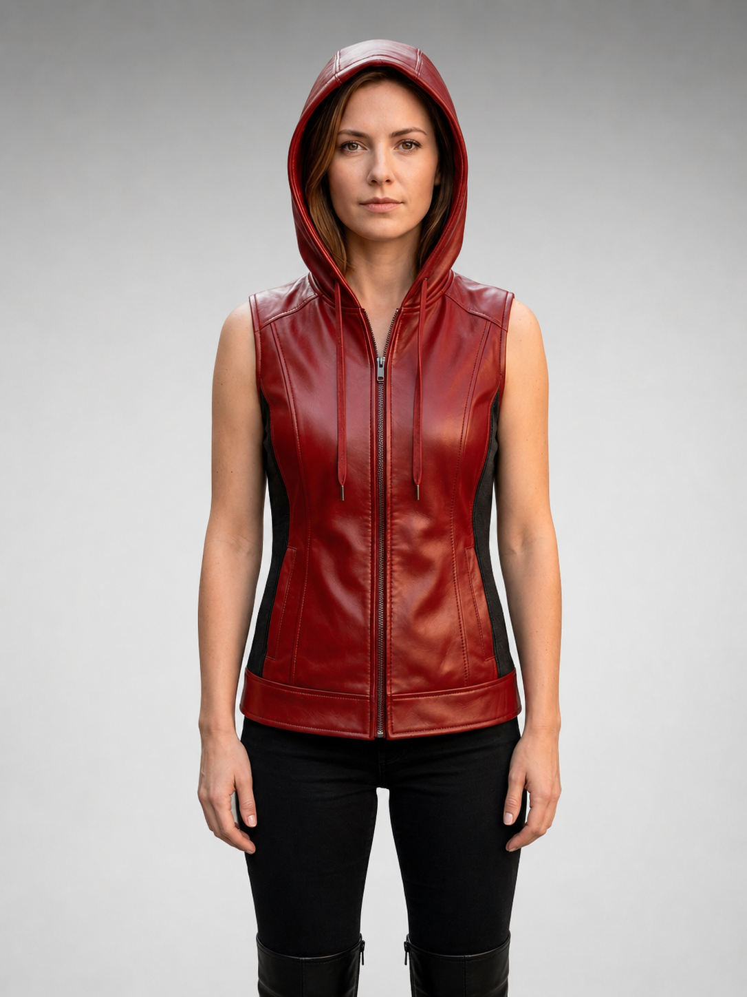 Red Unique Motor Biker Vest Leather For Women