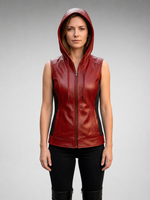 Red Unique Motor Biker Vest Leather For Women