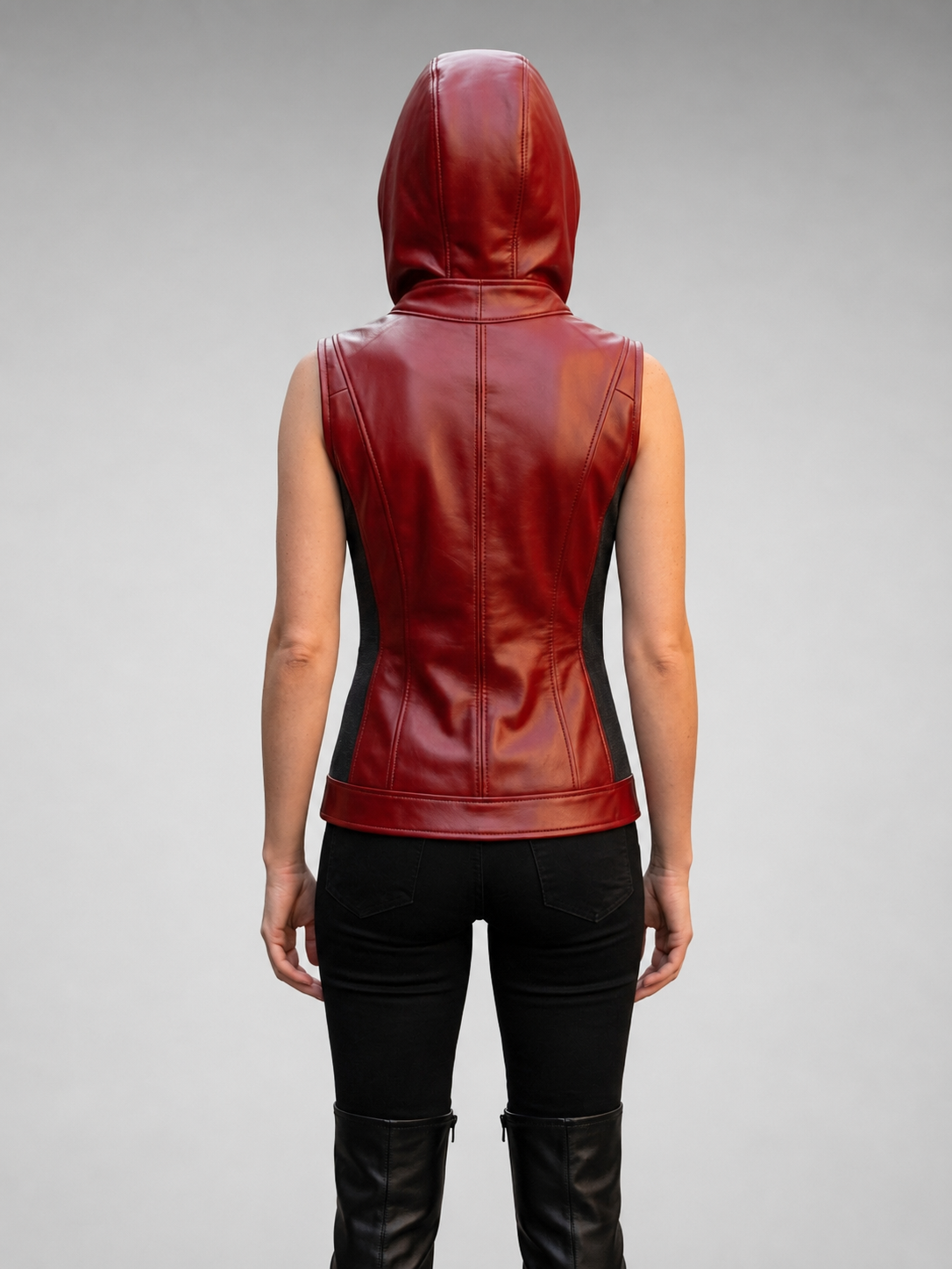 Red Unique Motor Biker Vest Leather For Women